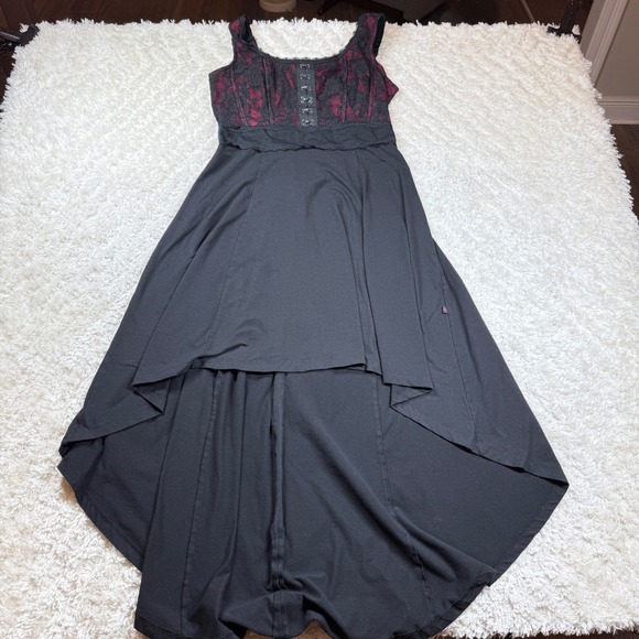 Royal Bones Dress Women's L Black Red Lace Goth Punk Rock High Low Emo Skater - Picture 1 of 15